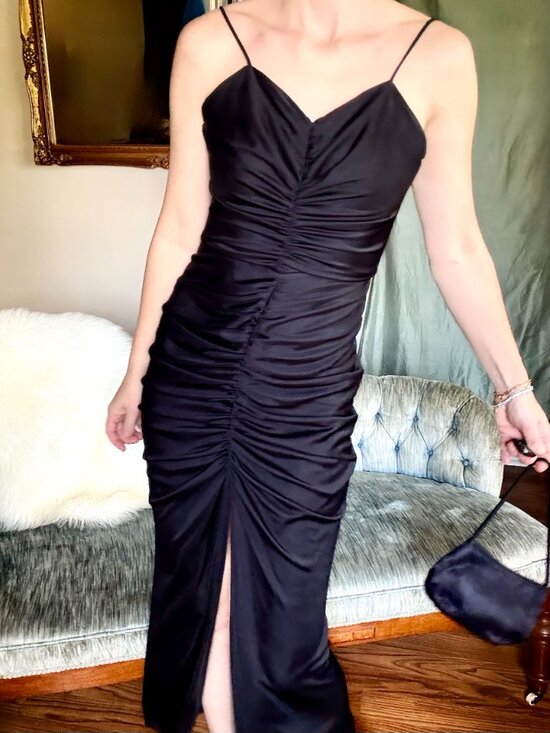 Frederick's of Hollywood Dresses & Skirts - Vintage Fredericks of Hollywood Black Ruched Spaghetti Strap Evening Dress XS